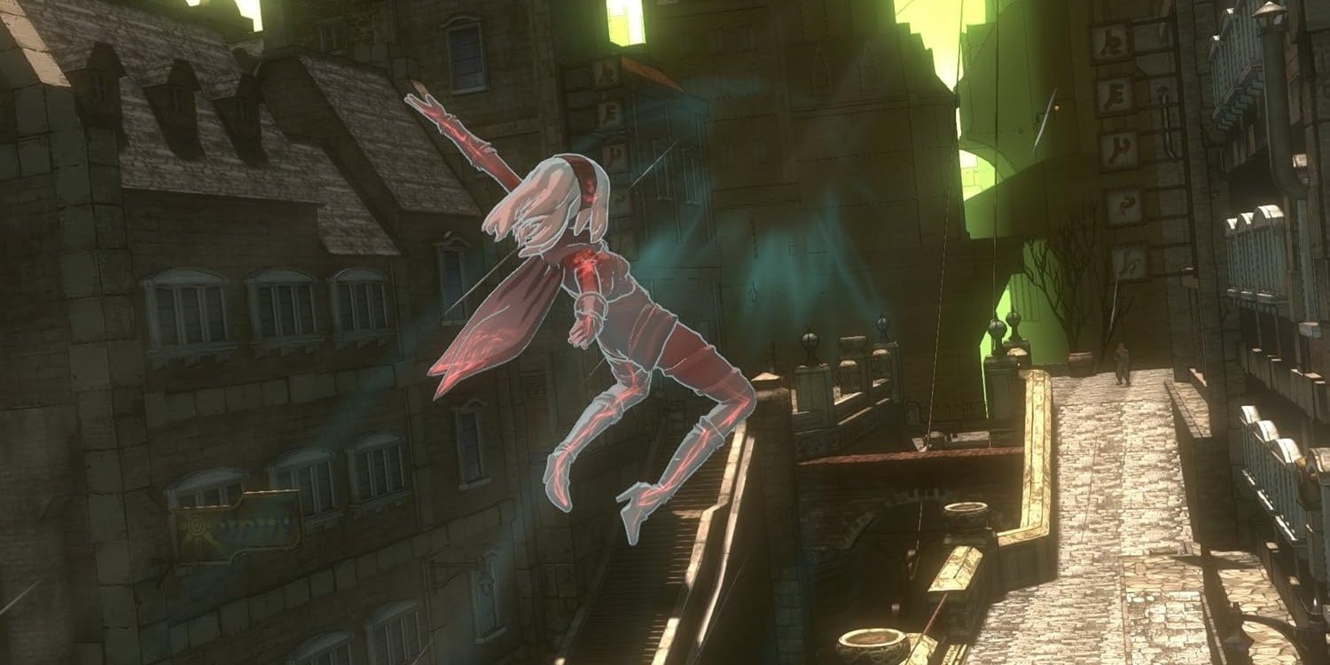 Kat changes gravity in Gravity Rush