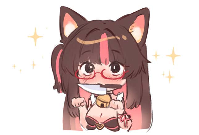 YunadereVA with a knife in her mouth.