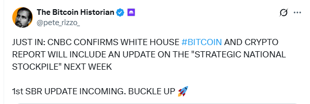 Pete Rizzo's Tweet About Bitcoin Reserve Report