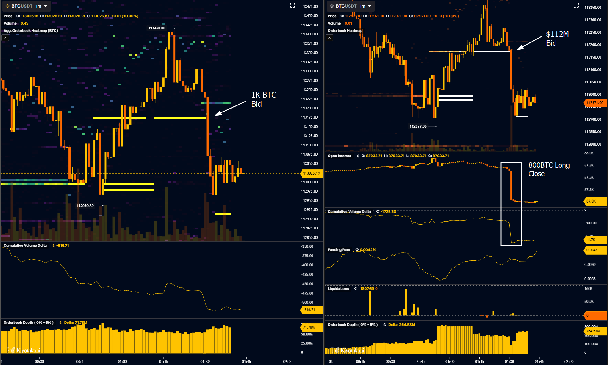 BTC/USDT order book data BTC/USDT order book data