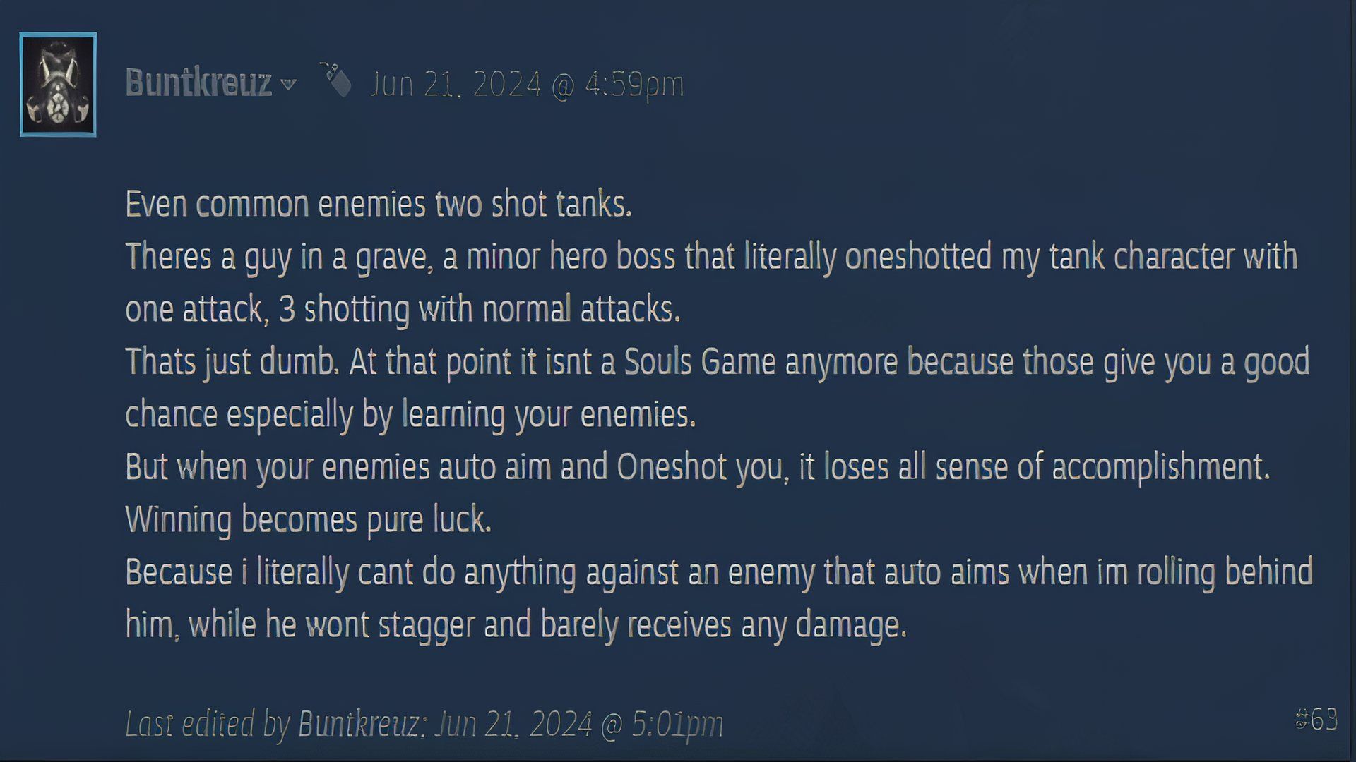 A screenshot of negative criticism of Elden Ring on Steam.