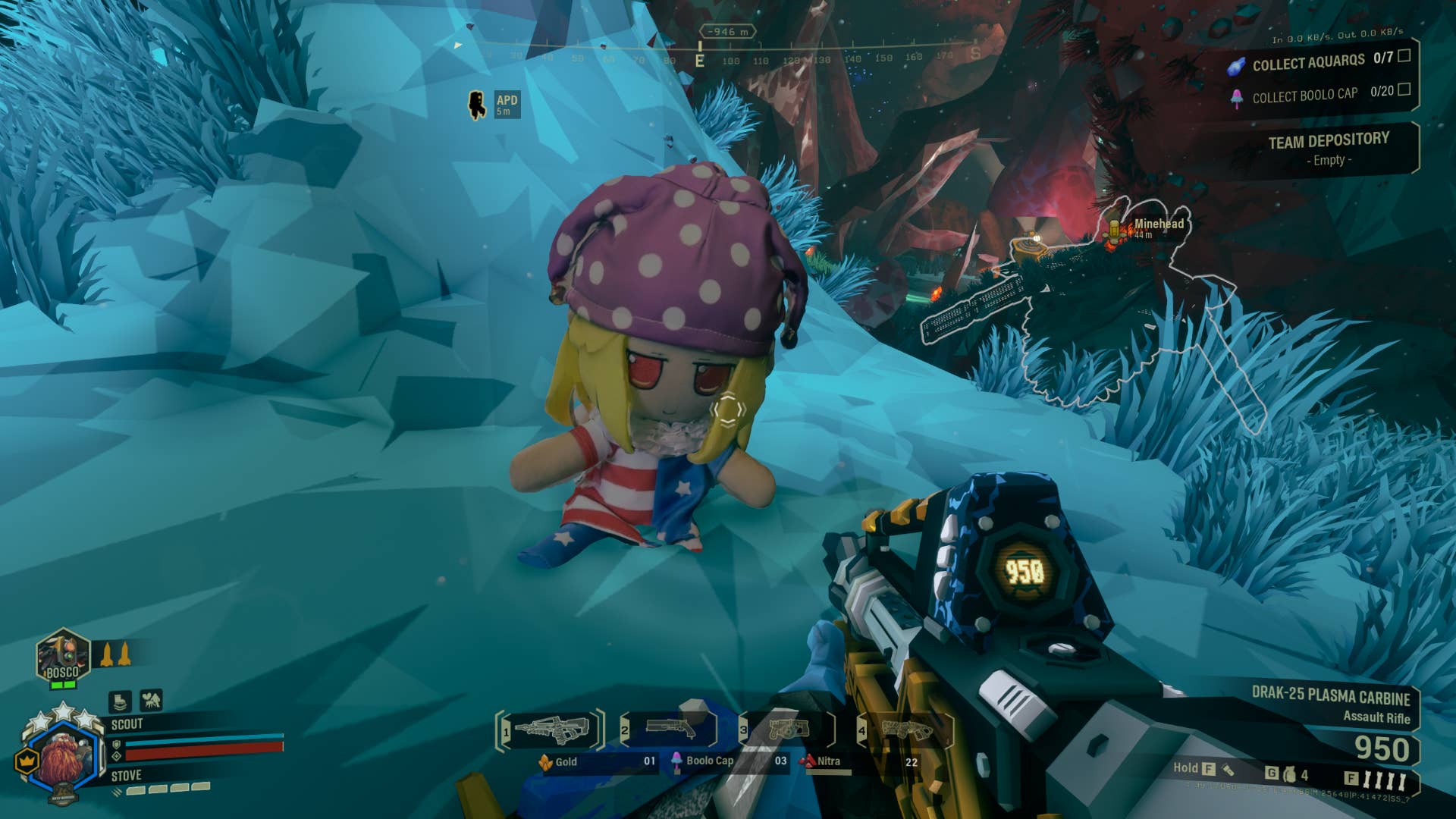 A Boolo Cap in Deep Rock Galactic, now replaced by a Clownpiece fumo from Touhou Project via modding.
