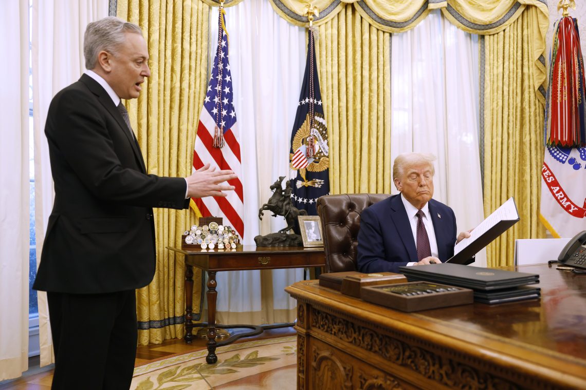 David Sacks, the first crypto and AI czar for America, consulting with President Trump during the signing of executive orders on January 23 in the Oval Office.
