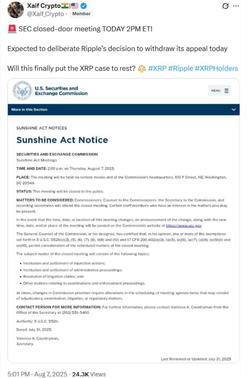 XRP Lawsuit Remains a Key Factor