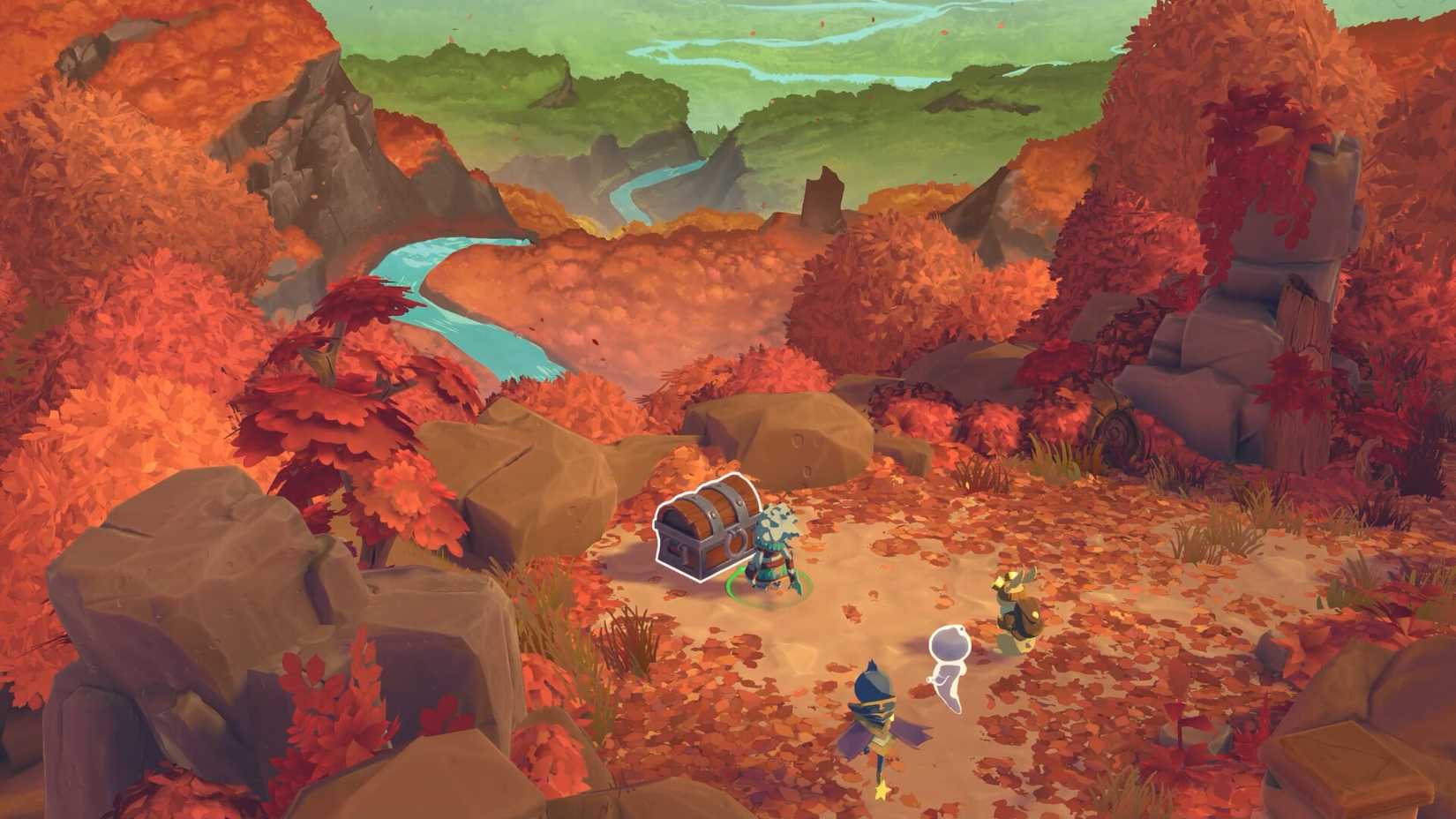 Characters opening a treasure chest in The Lonesome Guild.