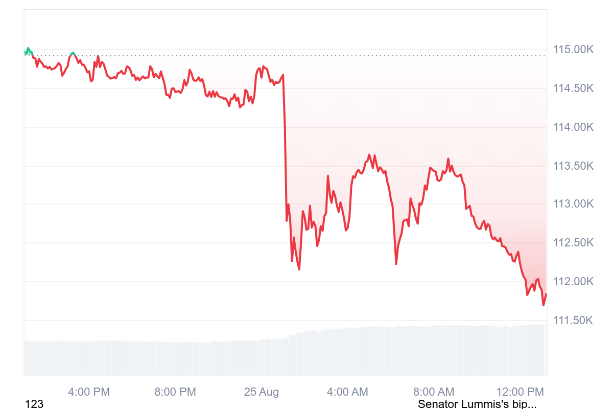 Bitcoin price dips below $112.4k