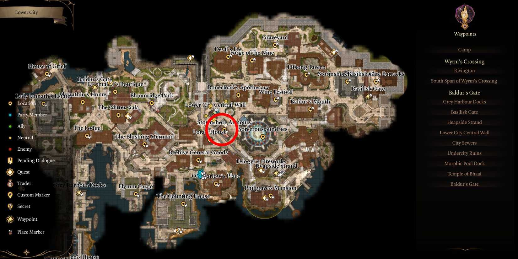 Baldur's Gate 3 The Dead Shot Stormshore Armory Marked on Map