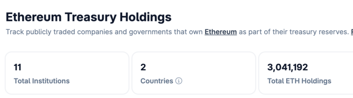 Ethereum treasury holdings