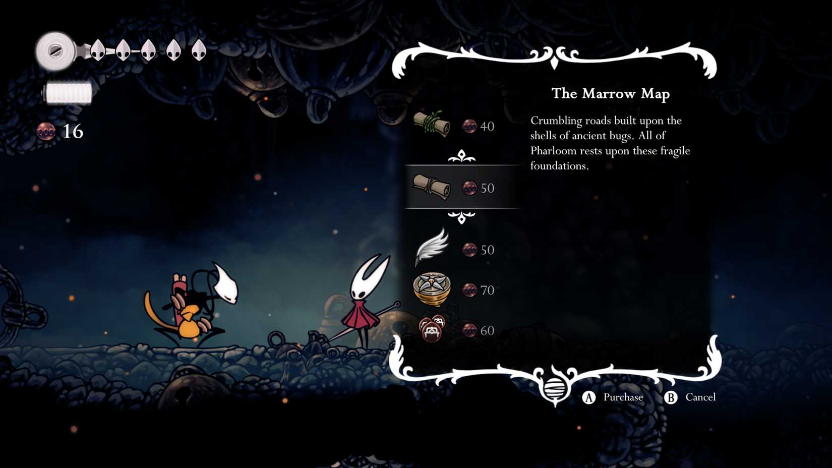 Hornet buys a map from Shakra in Silksong