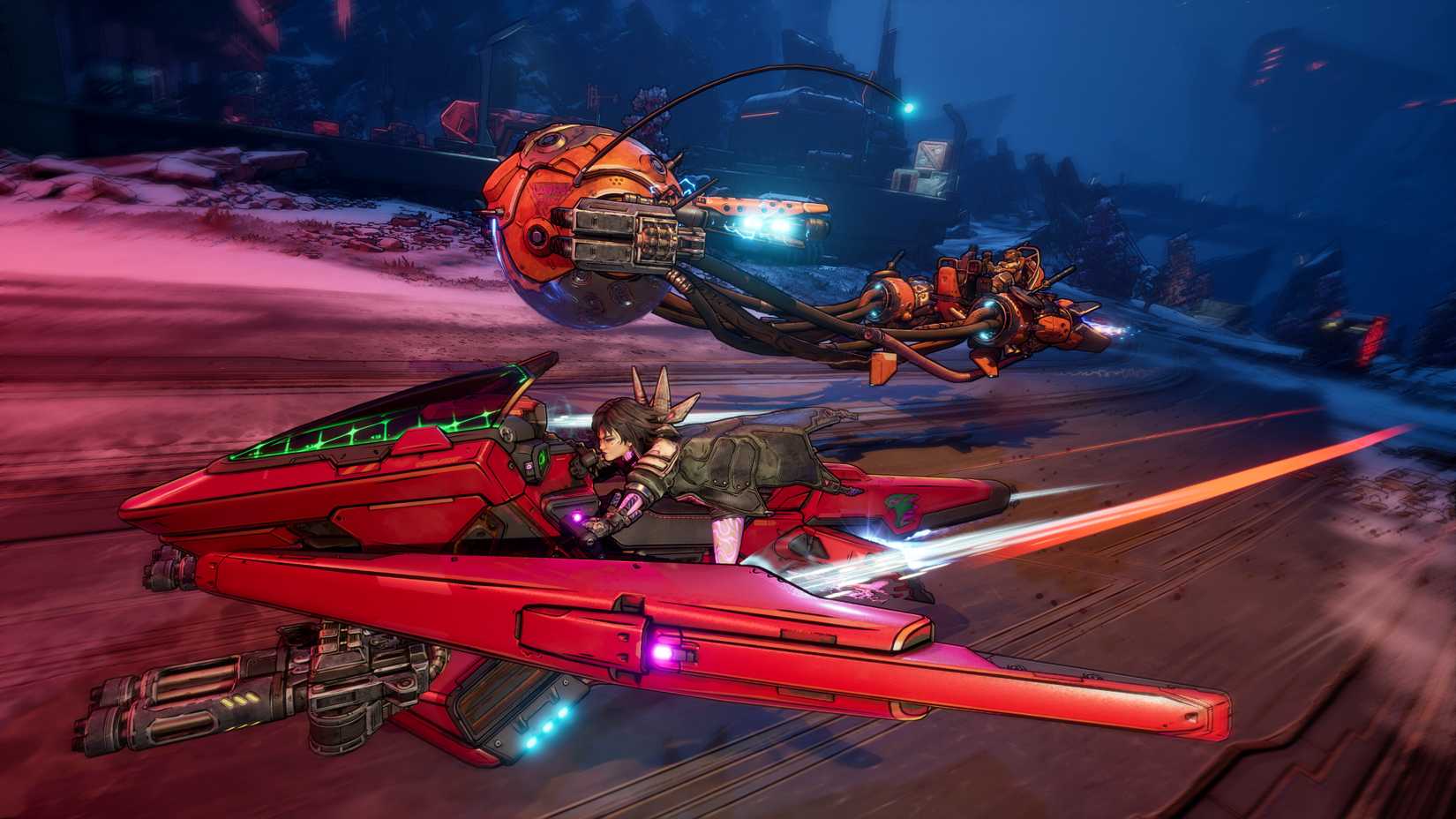 A Vault Hunter riding a vehicle in Borderlands 4.