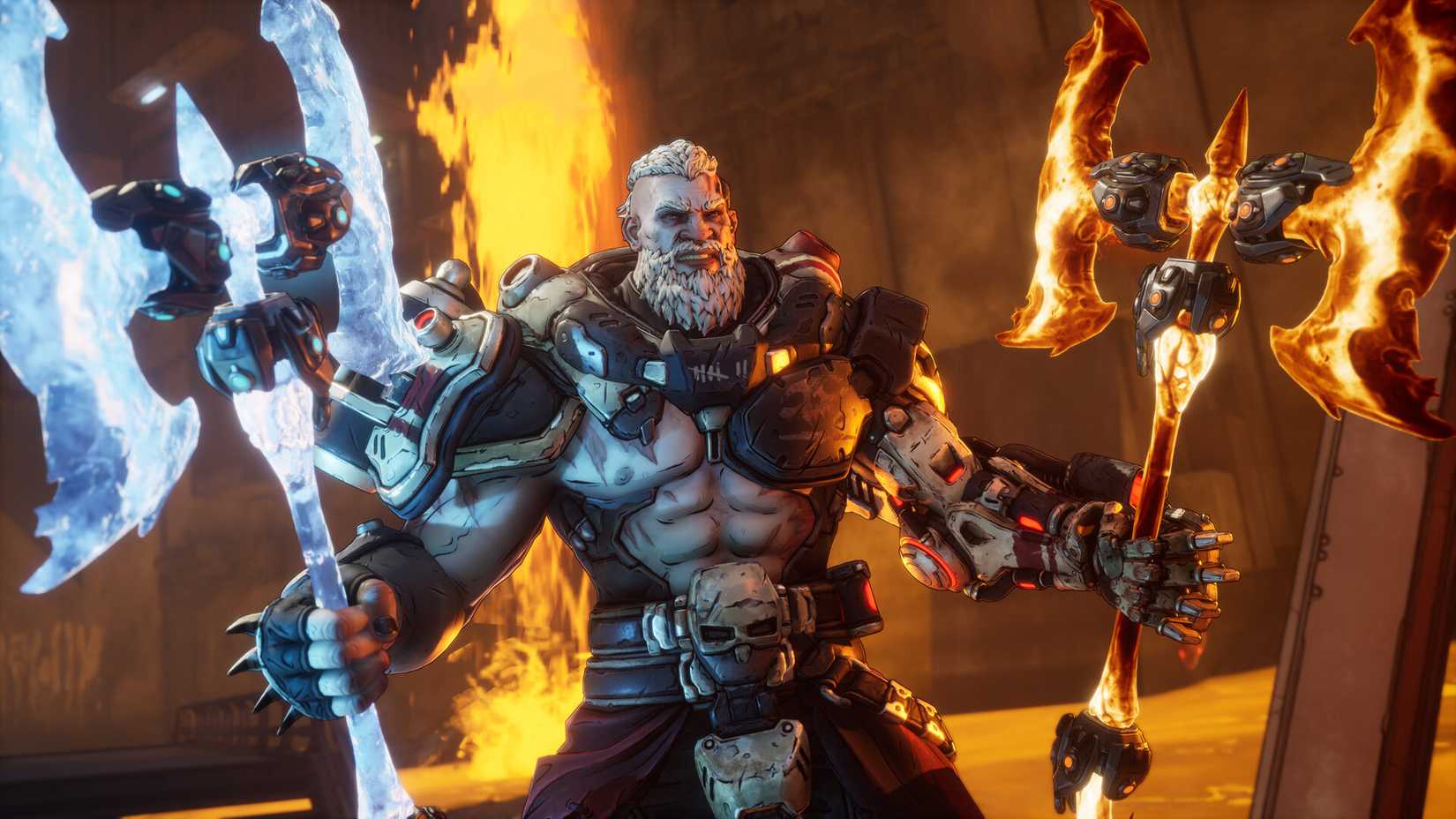 Amon the Forge Knight wielding elemental axes in Borderlands 4.