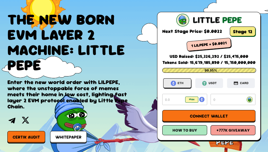 The Little Pepe presale website with the presale widget.