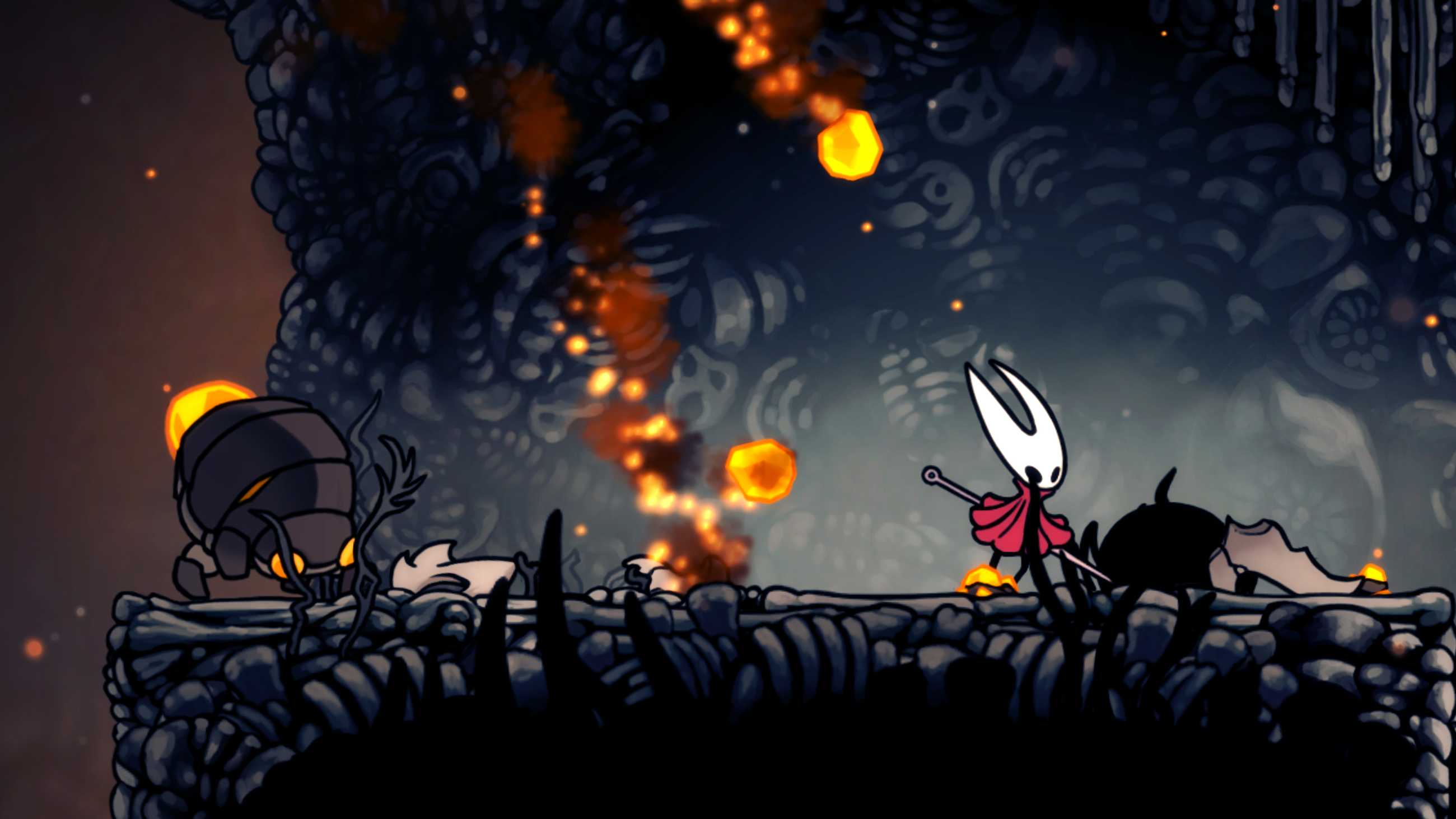 The player is attacked by a Volatile Flintbeetle in Hollow Knight: Silksong.