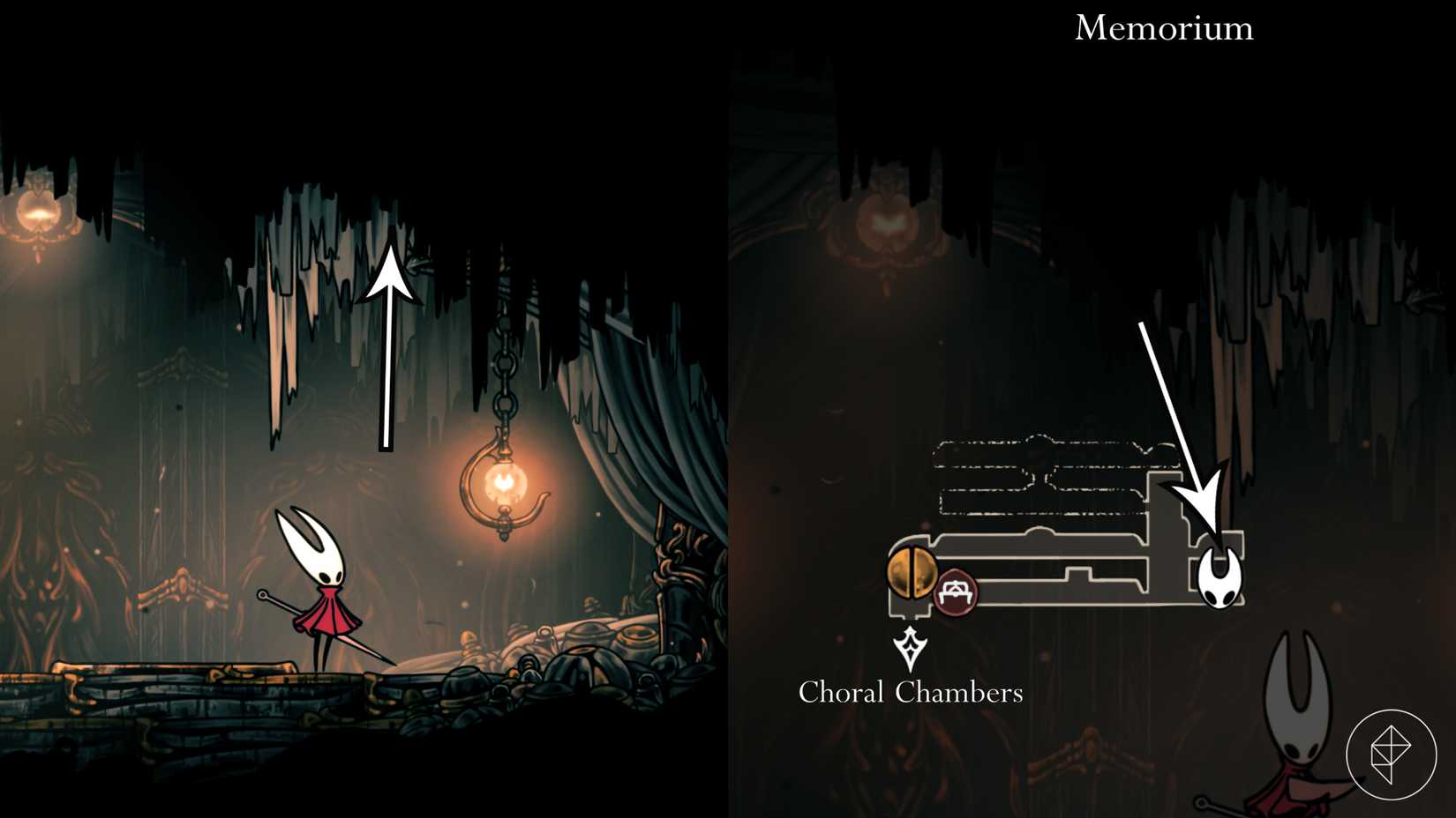 The path to the Putrified Ducts from Memorium in Hollow Knight: Silksong.