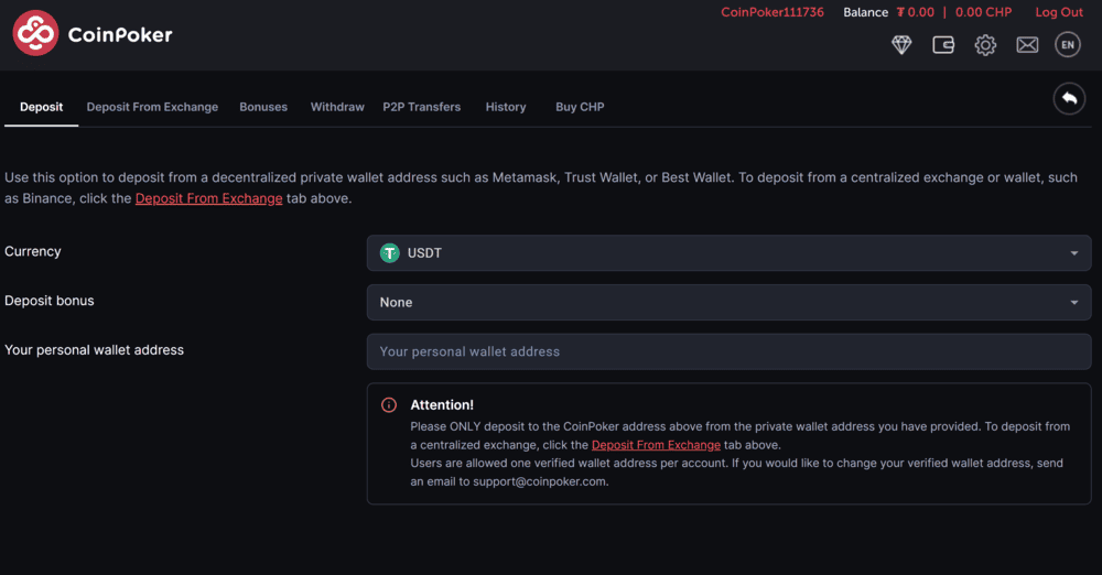 Make a Deposit on CoinPoker