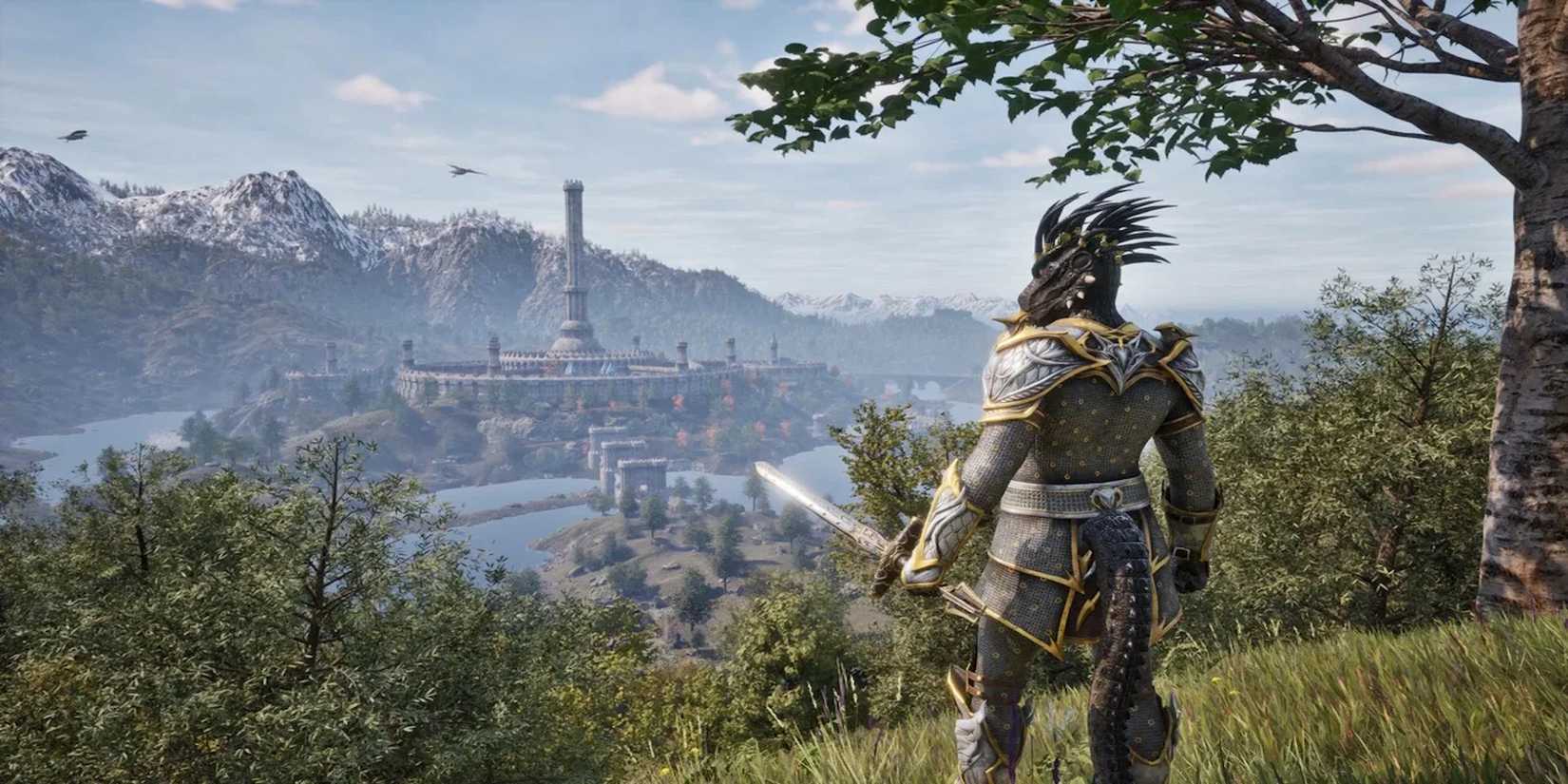 An Argonian on a hill in The Elder Scrolls IV: Oblivion Remastered.