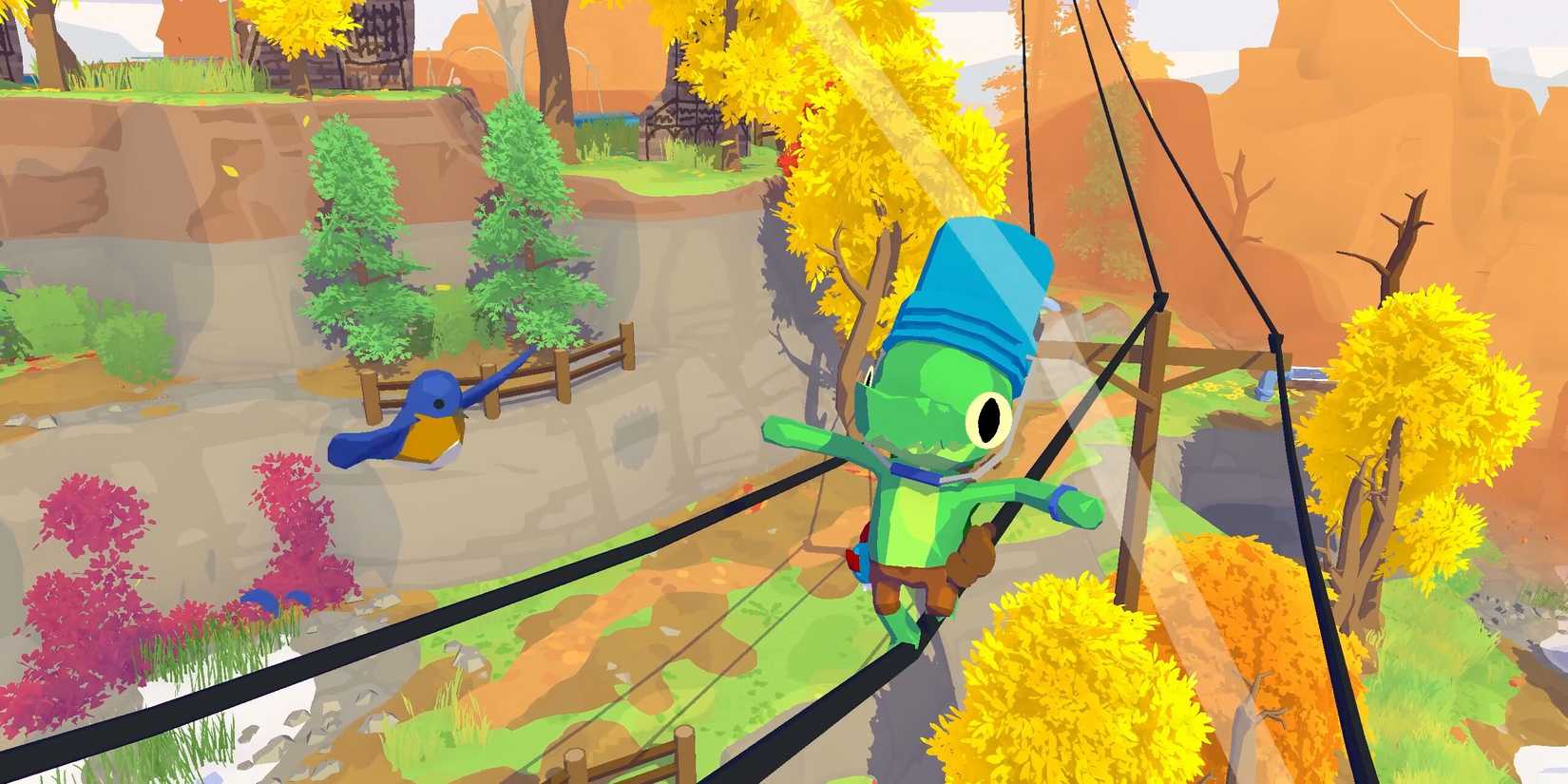 Walking on a power line in Lil Gator Game