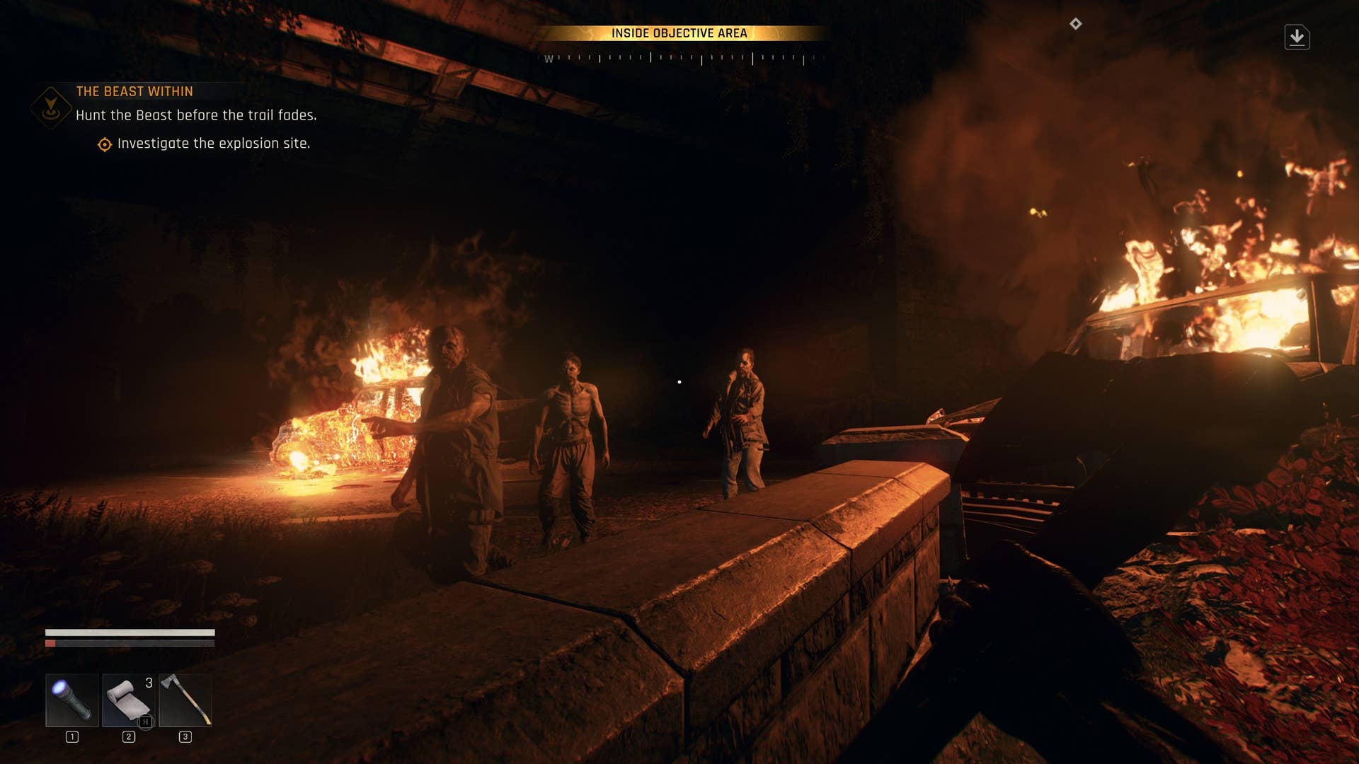 Zombies at night confronting the player in Dying Light: The Beast.