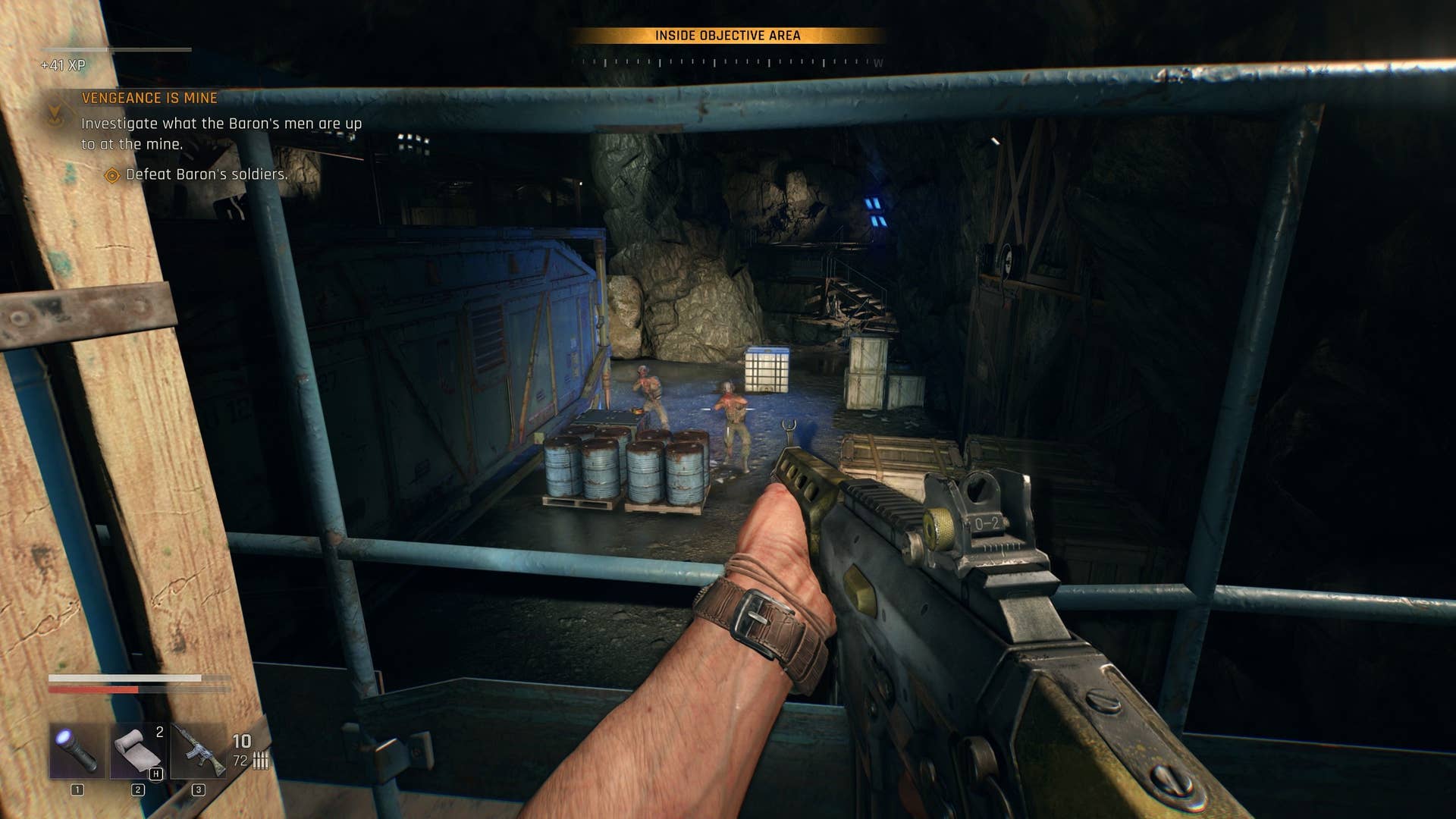 Firing an assault rifle at enemies in Dying Light: The Beast.