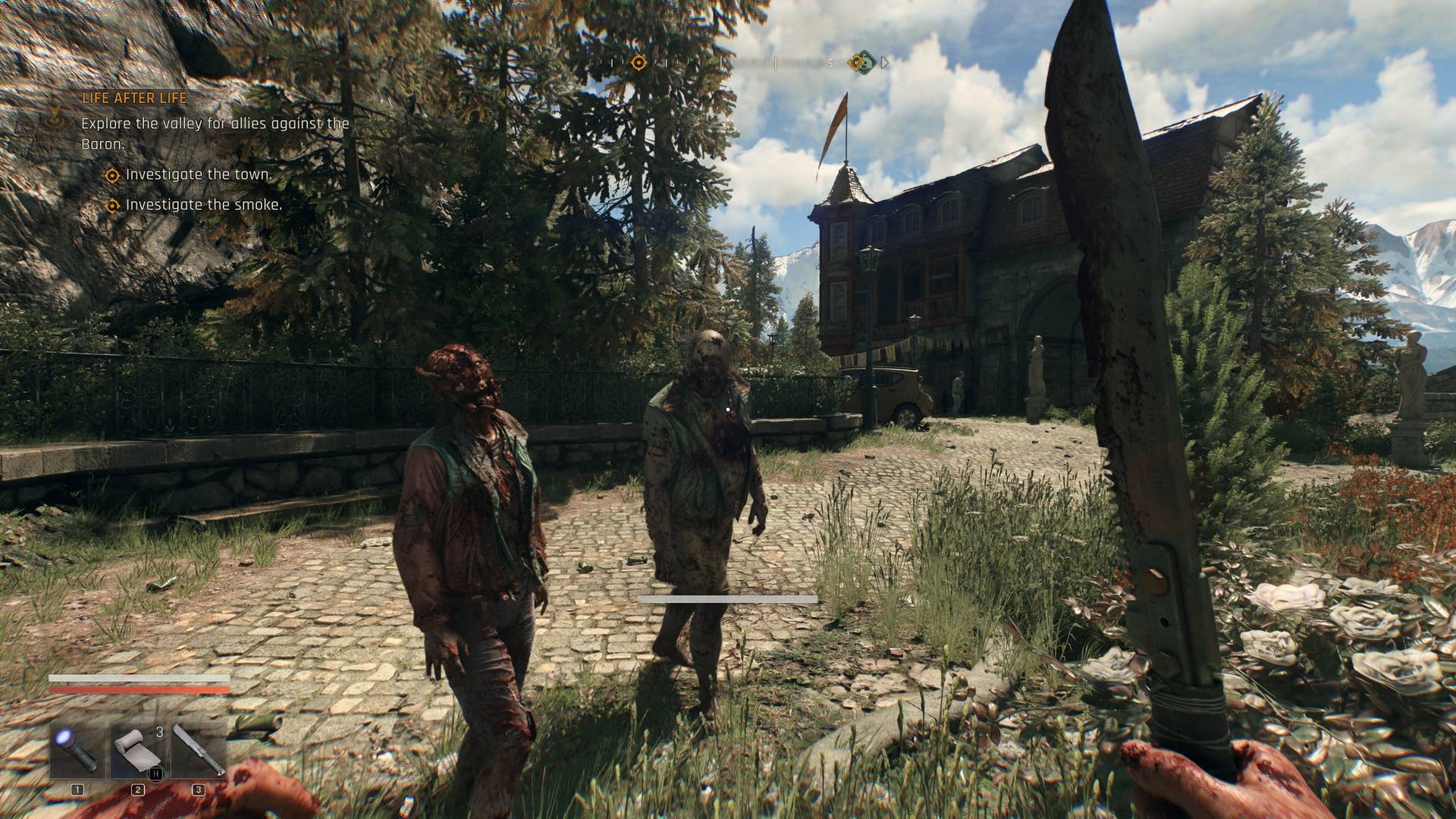 A pair of mangled zombies obstructing the player's path in Dying Light: The Beast.
