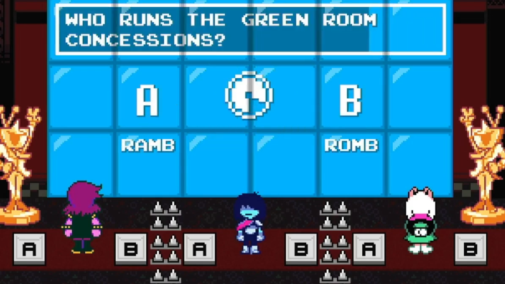 Answering a question in the TV labyrinth in Deltarune Chapter 3