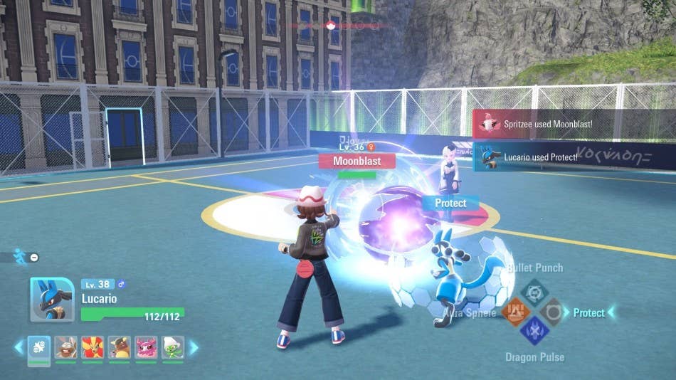 A trainer engages in real-time combat in Pokemon Legends ZA.