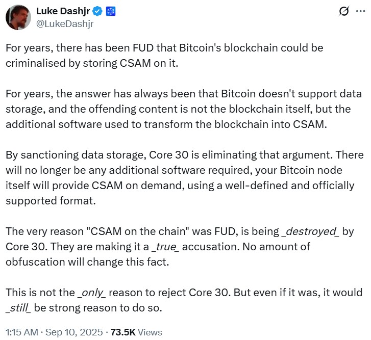 CSAM Concerns CSAM Concerns Regarding Bitcoin Core v30