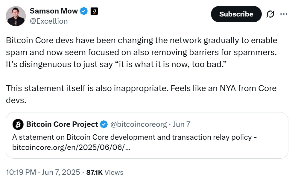 Bitcoin Core Statement Bitcoin Core Stance on Data Use, OP_RETURN Debate