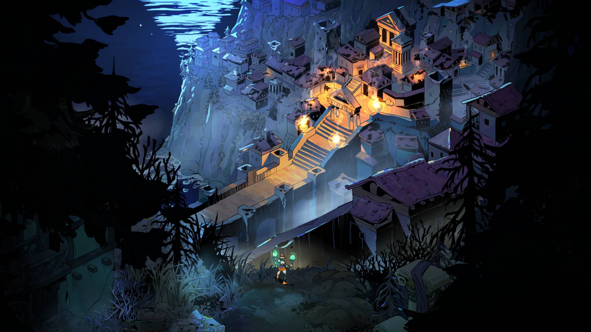 Melinoë surveys the path to Olympus in Hades 2.