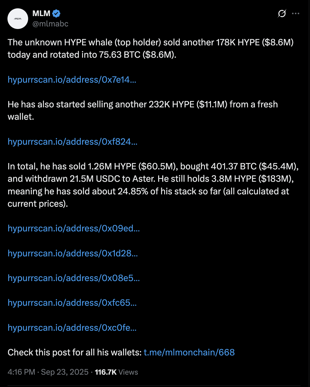 Whale activity shifting from HYPE to ASTER