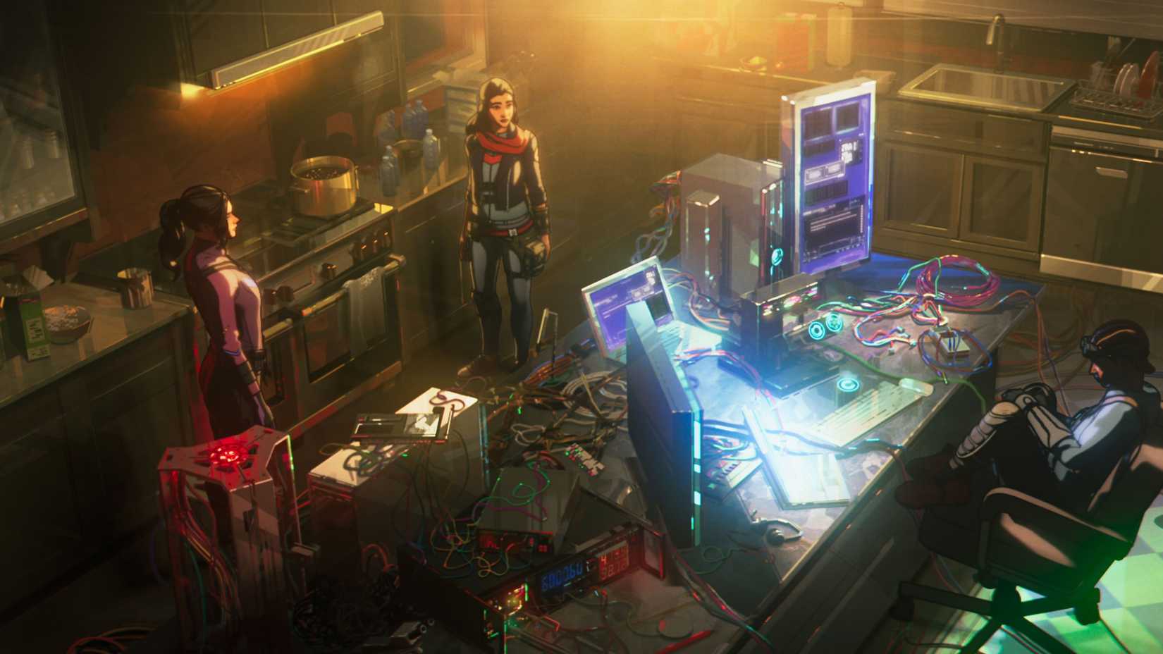 Kate Bishop, Kamala Khan and Riri Williams hang out in Riri's lab in Marvel Zombies