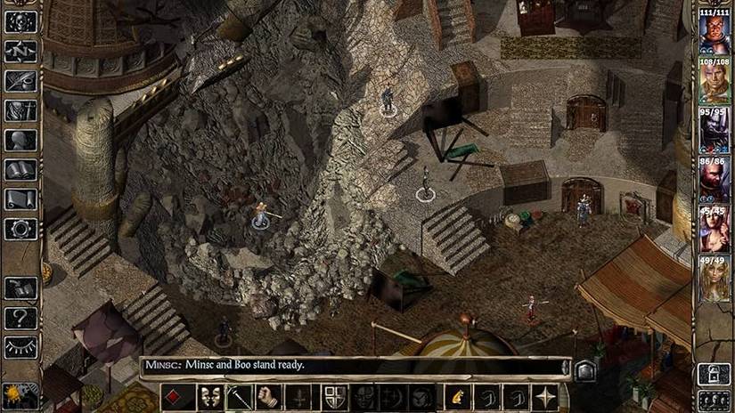 The Promenade of the city of Athkatla in Baldur's Gate 2 in the area where the player emerges after Irenicus' dungeon