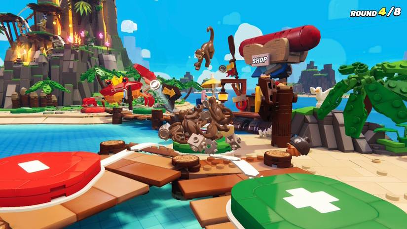 Monkeys attacking a Lego Party player, saying The monkeys stole my studs