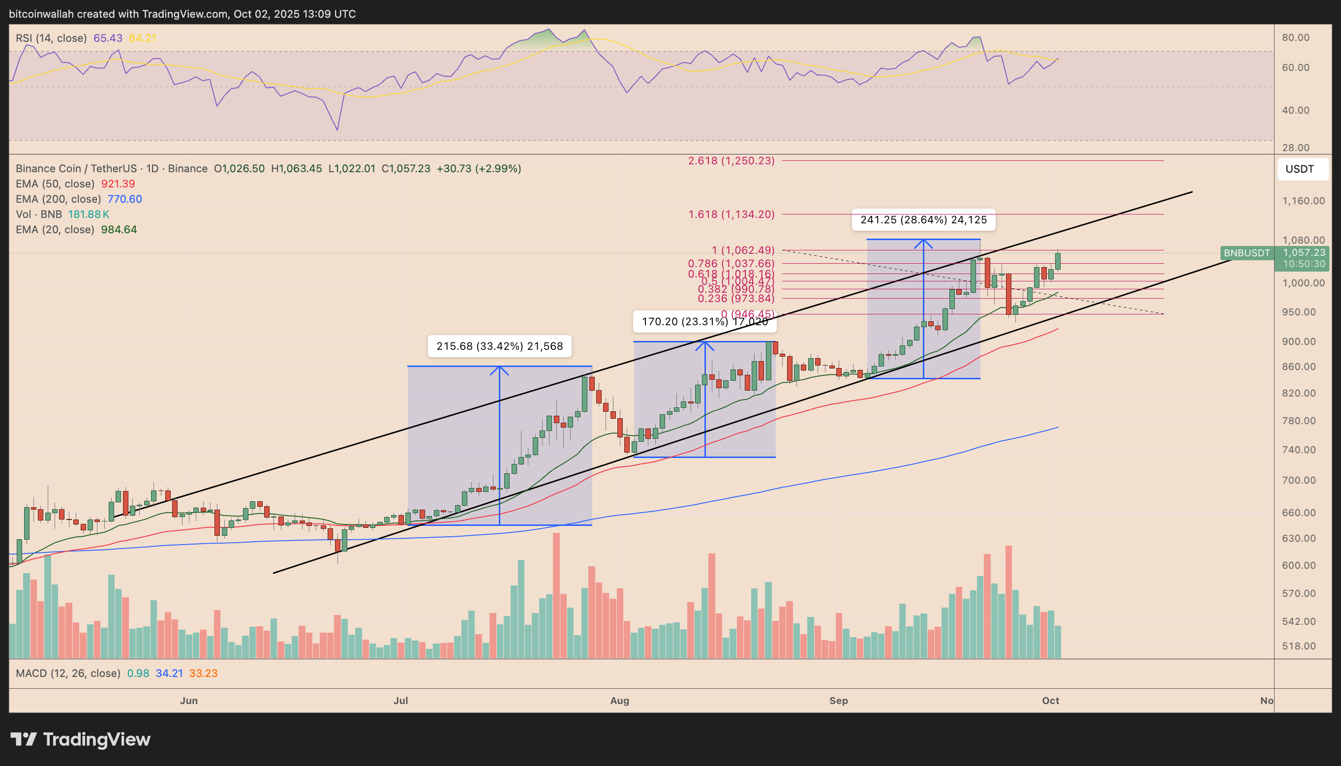 BNB/USD daily price chart.