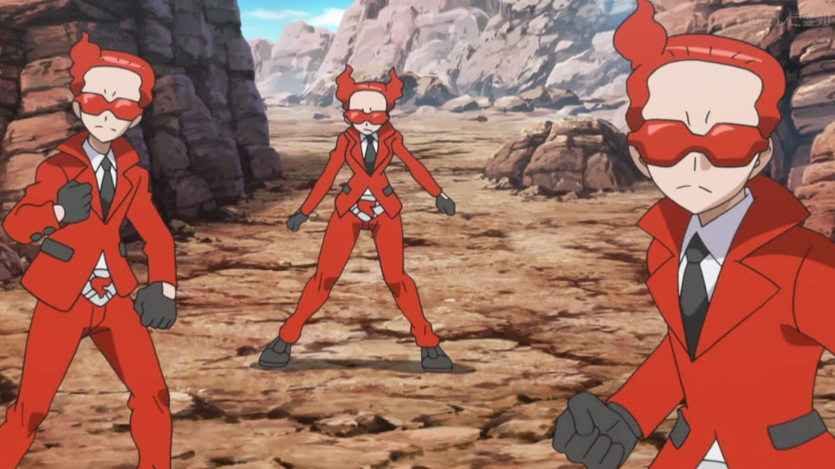 A group of Team Flare grunts in the Pokemon anime