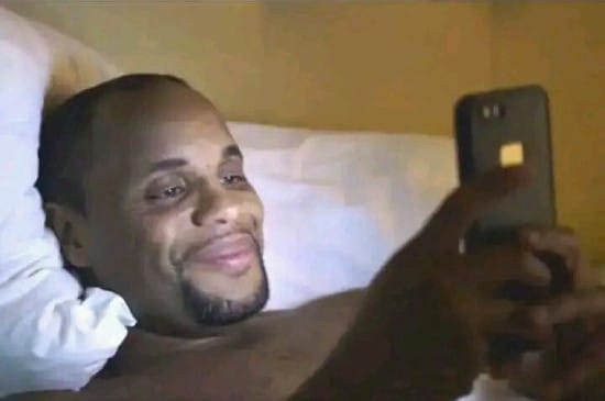 Happy person looking at phone Happy person looking at phone