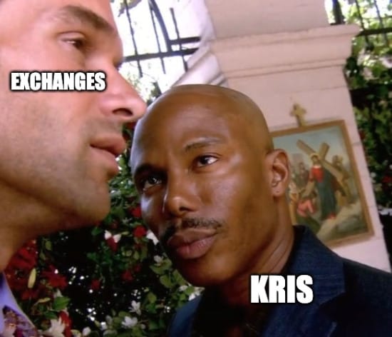 Meme about Kris looking suspiciously at exchanges Meme about Kris looking suspiciously at exchanges